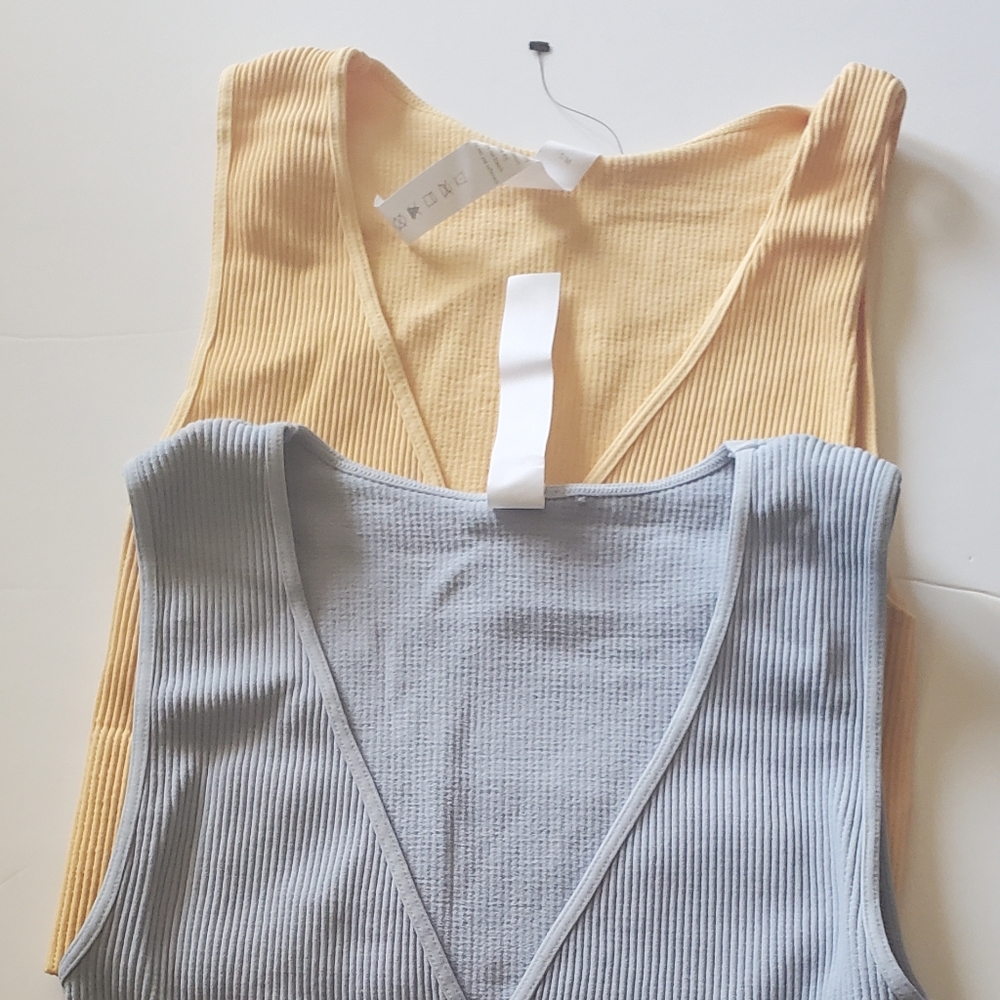 Deep Vneck rib crop seamless top bundle